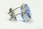 Sterling silver wire wrapped light sapphire blue crystal cube stud earrings handmade by Jessica Luu Jewelry