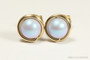 14K yellow gold filled wire wrapped iridescent dreamy light blue pearl stud earrings handmade by Jessica Luu Jewelry
