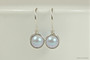Sterling silver wire wrapped iridescent light dreamy blue pearl drop earrings handmade by Jessica Luu Jewelry