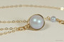 14K rose gold filled wire wrapped iridescent light dreamy blue pearl solitaire pendant on chain necklace handmade by Jessica Luu Jewelry