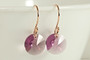 14K rose gold filled dangle earrings with iris purple crystal rivoli pendants handmade by Jessica Luu Jewelry