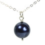 12mm navy blue pearl solitaire on sterling silver 18 inch long chain necklace handmade  by Jessica Luu Jewelry