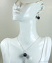 12mm navy blue pearl solitaire on sterling silver 18 inch long chain necklace with matching earrings handmade  by Jessica Luu Jewelry