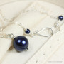 12mm navy blue pearl solitaire on sterling silver 18 inch long chain necklace handmade  by Jessica Luu Jewelry