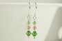 Sterling silver wire wrapped peridot, rose peach, fern green crystal dangle earrings handmade by Jessica Luu Jewelry