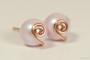 14K rose gold filled wire wrapped iridescent dreamy rose pink pearl stud earrings handmade by Jessica Luu Jewelry