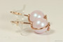 14K rose gold filled wire wrapped iridescent dreamy rose pink pearl stud earrings handmade by Jessica Luu Jewelry