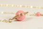 14K yellow gold filled herringbone wire wrapped pink coral solitaire pendant on chain necklace handmade by Jessica Luu Jewelry