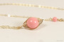 14K yellow gold filled herringbone wire wrapped pink coral solitaire pendant on chain necklace handmade by Jessica Luu Jewelry