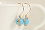 14K yellow gold filled wire wrapped turquoise blue drop earrings handmade by Jessica Luu Jewelry