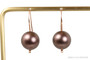 14K rose gold filled earrings with 12mm dark brown pearls handmade by Jessica Luu Jewelry