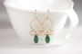 14K yellow gold filled wire wrapped palace green opal crystal briolette dangle earrings handmade by Jessica Luu Jewelry