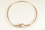 14K yellow gold filled wire wrapped iridescent dreamy rose light pink pearl solitaire bangle bracelet handmade by Jessica Luu Jewelry