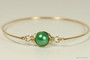 14K yellow gold filled herringbone wire wrapped eden green pearl slide on bangle bracelet handmade by Jessica Luu Jewelry