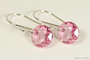 Sterling silver light rose pink crystal dangle earrings handmade by Jessica Luu Jewelry