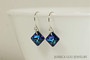 Sterling silver Bermuda blue Swarovski crystal princess cut crystal dangle earrings handmade by Jessica Luu Jewelry