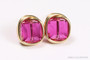 14K yellow gold filled wire wrapped fuchsia pink purple crystal cube stud earrings handmade by Jessica Luu Jewelry
