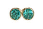 14K yellow gold filled wire wrapped blue zircon crystal stud earrings handmade by Jessica Luu Jewelry