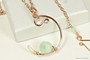 14K rose gold filled chrysolite opal light green crystal crescent pendant on chain necklace handmade by Jessica Luu Jewelry