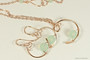 14K rose gold filled chrysolite opal light green crystal crescent pendant on chain necklace and earrings set handmade by Jessica Luu Jewelry