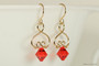 14K yellow gold filled wire wrapped hyacinth orange crystal dangle earrings handmade by Jessica Luu Jewelry
