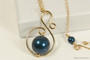 Gold Dark Blue Pearl Dangle Earrings - Available with Matching Necklace