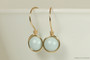 14K yellow gold filled wire wrapped pastel blue pearl drop earrings handmade by Jessica Luu Jewelry