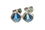 Sterling silver wire wrapped metallic blue crystal stud earrings handmade by Jessica Luu Jewelry