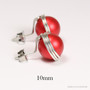 Sterling silver wire wrapped rouge red pearl stud earrings handmade by Jessica Luu Jewelry