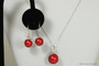 Sterling silver wire wrapped rouge red pearl drop earrings and necklace set  handmade by Jessica Luu Jewelry