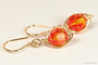 14K yellow gold filled herringbone wire wrapped fire opal orange crystal dangle earrings handmade by Jessica Luu Jewelry