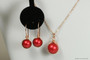 14K rose gold filled wire wrapped rouge red pearl pendant on chain necklace and earrings set handmade by Jessica Luu Jewelry