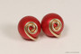 14K yellow old filled wire wrapped rouge red pearl stud earrings handmade by Jessica Luu Jewelry