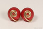 14K yellow old filled wire wrapped rouge red pearl stud earrings handmade by Jessica Luu Jewelry