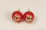14K yellow old filled wire wrapped rouge red pearl stud earrings handmade by Jessica Luu Jewelry