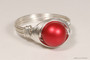 Sterling silver wire wrapped rouge red pearl solitaire ring handmade by Jessica Luu Jewelry