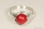 Sterling silver wire wrapped rouge red pearl solitaire ring handmade by Jessica Luu Jewelry