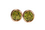 14K rose gold filled wire wrapped olivine green crystal round stud earrings handmade by Jessica Luu Jewelry