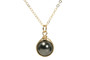 14K yellow gold filled wire wrapped black pearl solitaire necklace handmade by Jessica Luu Jewelry
