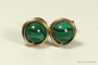 14K yellow gold filled wire wrapped malachite gemstone stud earrings handmade by Jessica Luu Jewelry
