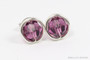 Sterling silver wire wrapped amethyst purple crystal round stud earrings handmade by Jessica Luu Jewelry