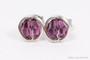 Sterling silver wire wrapped amethyst purple crystal round stud earrings handmade by Jessica Luu Jewelry