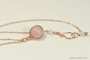 14K rose gold filled wire wrapped rose quartz gemstone pendant on chain necklace handmade by Jessica Luu Jewelry