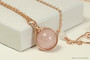 14K rose gold filled wire wrapped rose quartz gemstone pendant on chain necklace handmade by Jessica Luu Jewelry