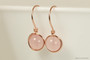 14K rose gold wire wrapped rose quartz gemstone earrings handmade by Jessica Luu Jewelry