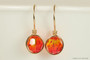 14K yellow gold filled wire wrapped fire opal orange red crystal earrings handmade by Jessica Luu Jewelry