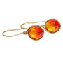 8mm orange red fire opal Austrian crystal drop earrings in 14K yellow gold filled wire wrapped setting handmade by Jessica Luu Jewelry