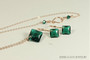 14K rose gold filled emerald green crystal dangle earrings and necklace set handmade by Jessica Luu Jewelry