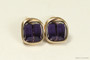 14K yellow gold filled wire wrapped dark purple velvet crystal cube stud earrings handmade by Jessica Luu Jewelry