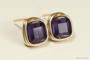 14K yellow gold filled wire wrapped dark purple velvet crystal cube stud earrings handmade by Jessica Luu Jewelry